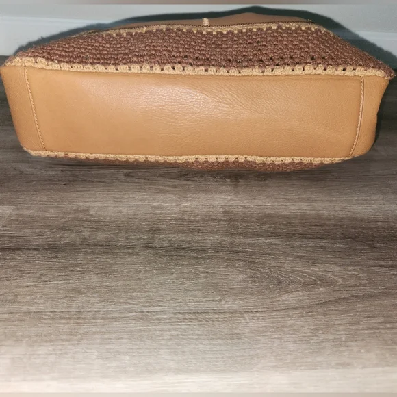 HOBO‎ Daisy Brown Crochet 100% Cow Leather Cotton Shoulder V Bag - Picture 5 of 10